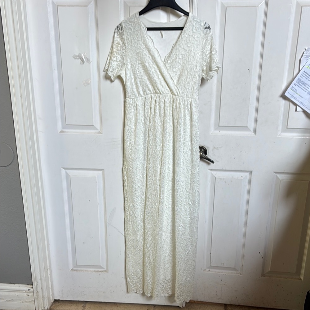 Pinkblush Maternity Lace Maxi  Dress with Flutter Sleeves
